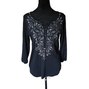 Karen Scott Women's S Black Hanley With Silver Embroidered Detail